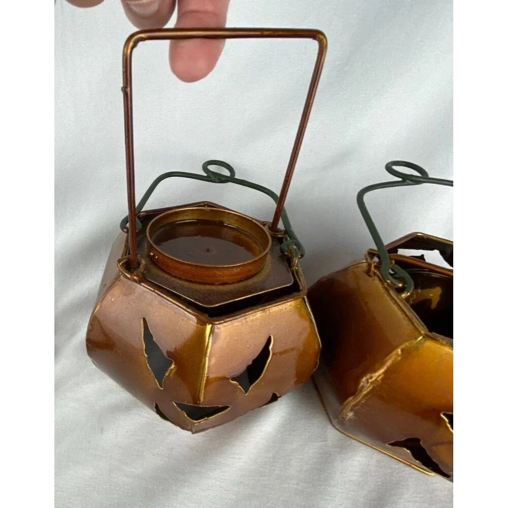 Metal Two Tier Jack-o-Lantern Pumpkin Candle Votive Tea Light Holder 22